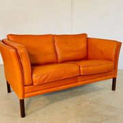 Vintage retro Danish Mogens Hansen 2 person cognac leather sofa