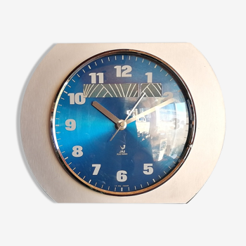 Horloge formica vintage pendule murale silencieuse "Jaz argent bleu"