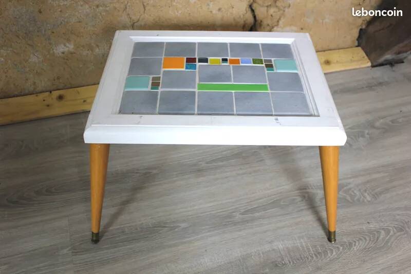 Table basse vintage mosaïque design scandinave 1960