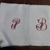 Old sheet monogram red PB hemp 220 X 230 cm