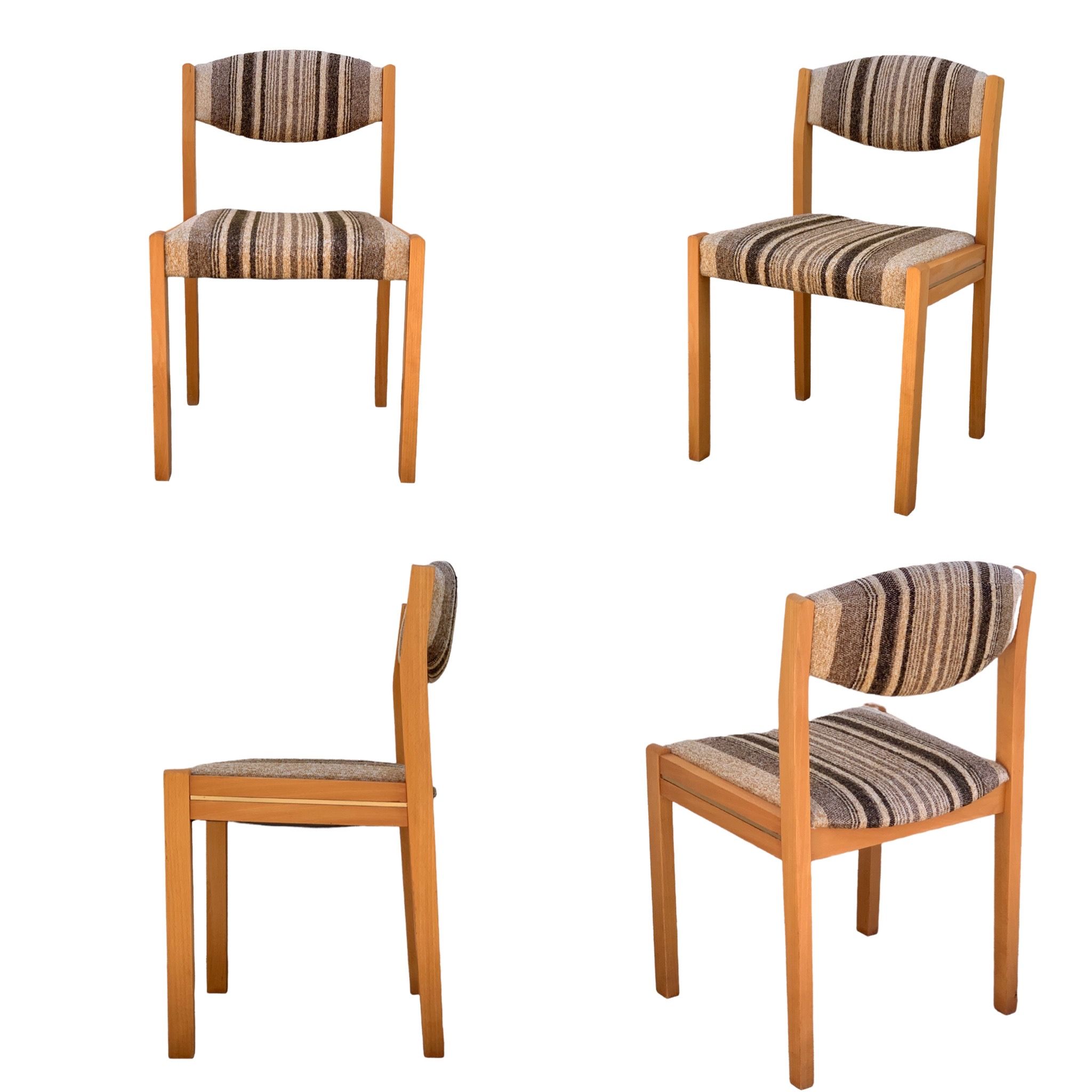 Suite de 4 chaises self hêtre laiton et laine 1960