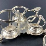 19th century silver metal and crystal mustard salt cellar holder with Louis XV shell decor