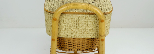 1950s mid century bamboo rattan wicker sewing box or knitting basket