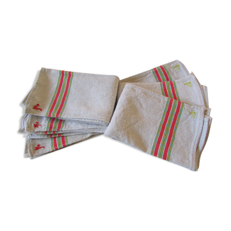Set of 6 old tea towels in natural fiber