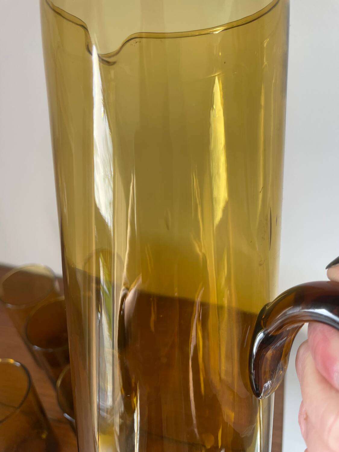 Amber blown glass orangeade service from the 1970s.