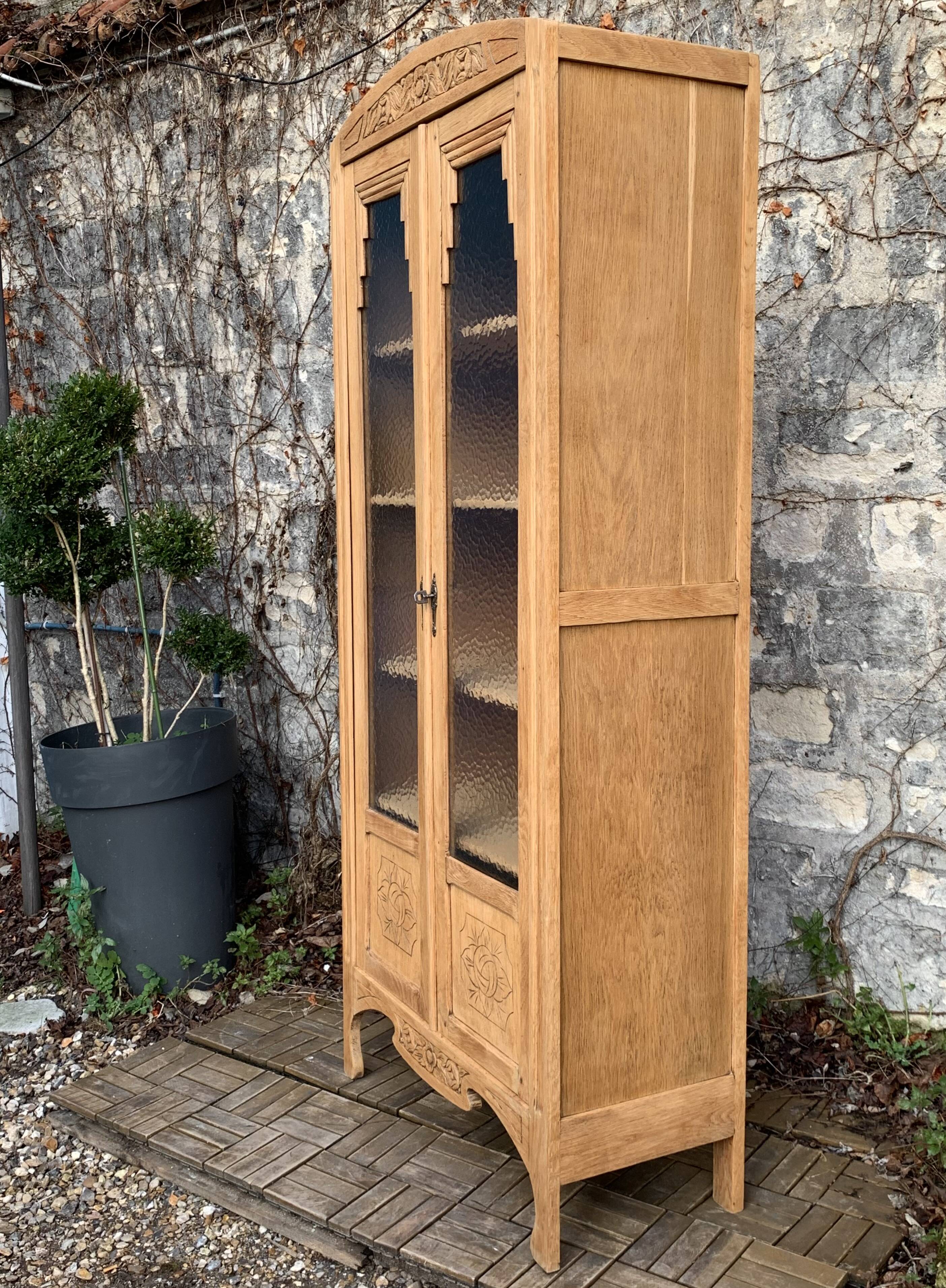 Parisian glass cabinet art deco raw wood 1930