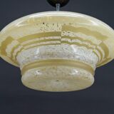 Modernist Art Deco pendant light in acid-etched “cloud” glass, France, Circa 1930