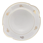Serving dish with cakes with flower patterns and silver edging