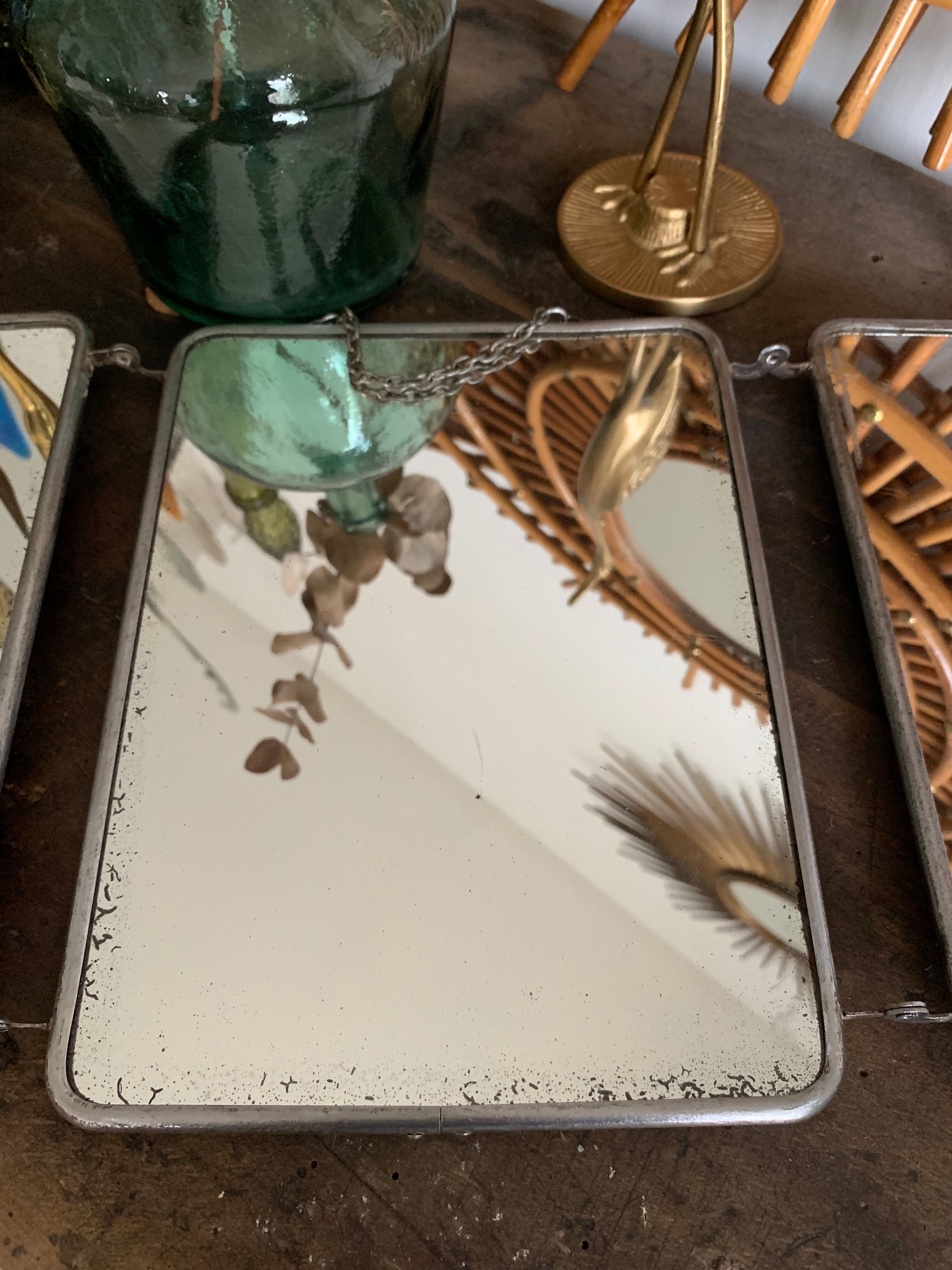 Vintage triptych barber mirror 24x59cm