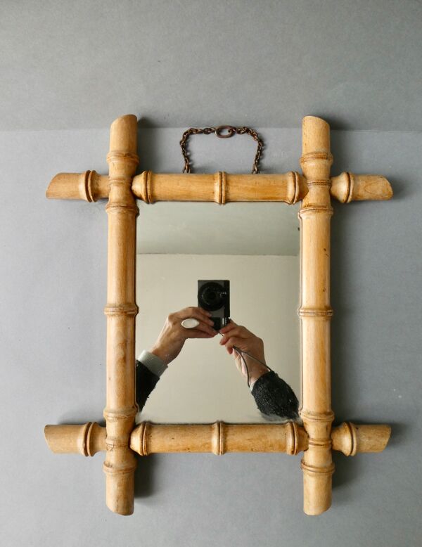 Miroir en bambou des années 50