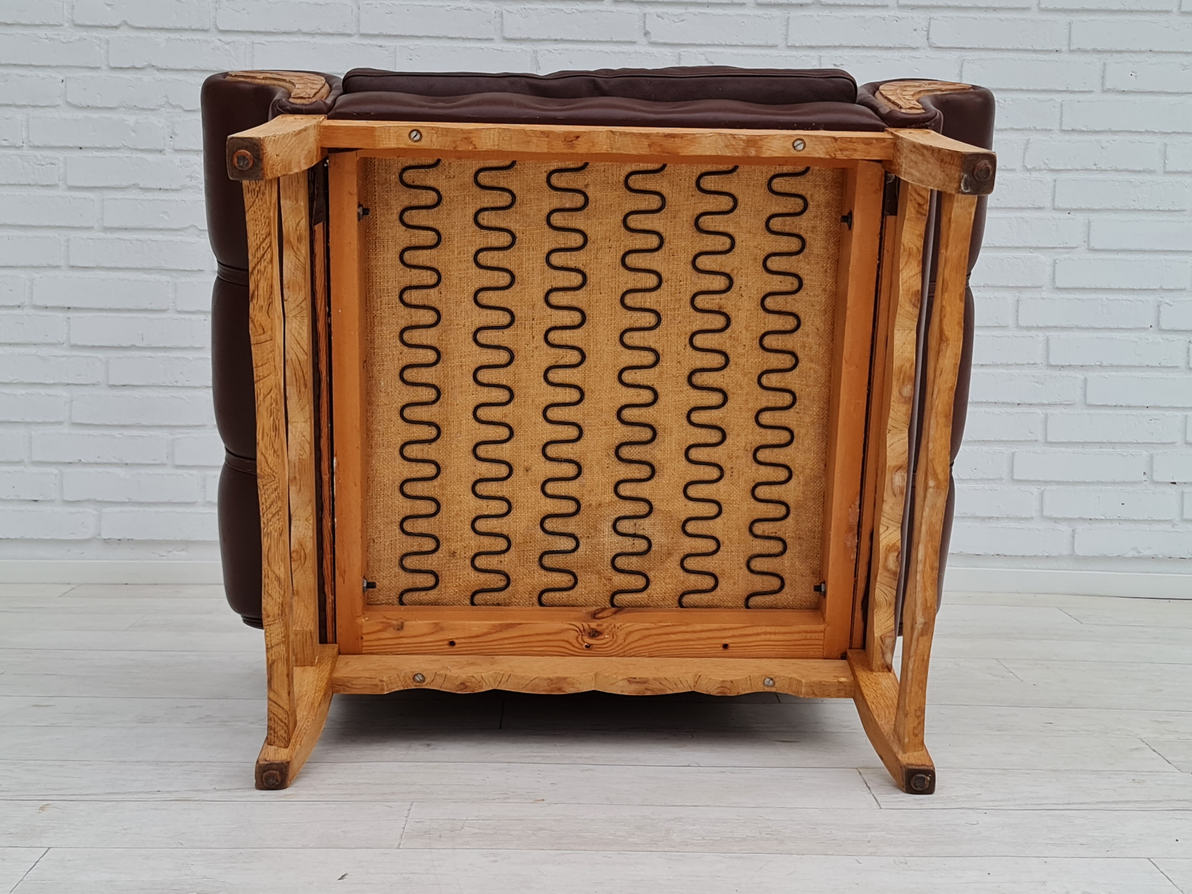 Fauteuil danois vintage, années 1970, cuir, bois de chêne