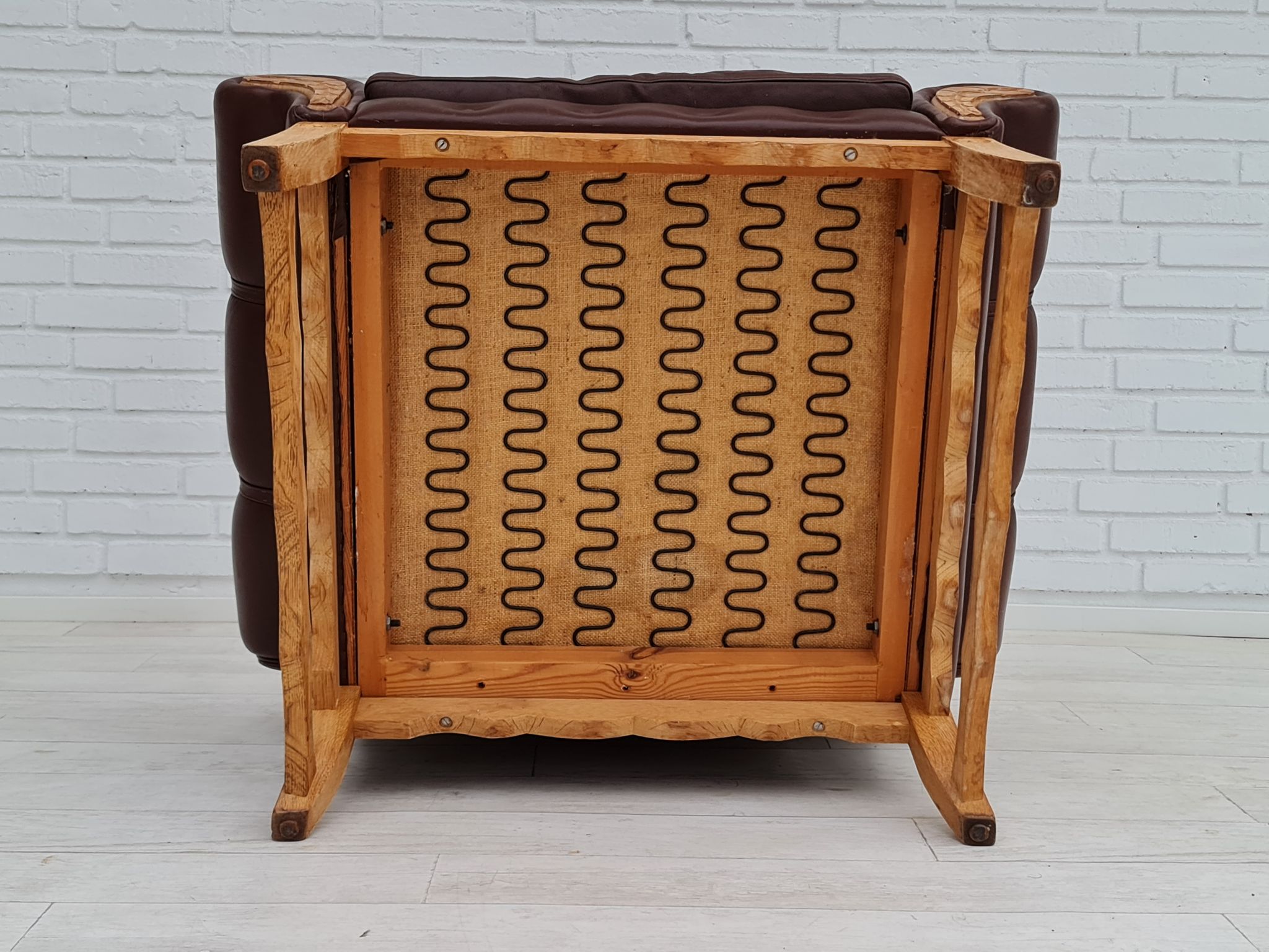 Fauteuil danois vintage, années 1970, cuir, bois de chêne