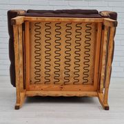 Fauteuil danois vintage, années 1970, cuir, bois de chêne
