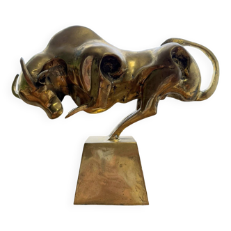 After Dali: gilded bronze sculpture depicting an abstract bull