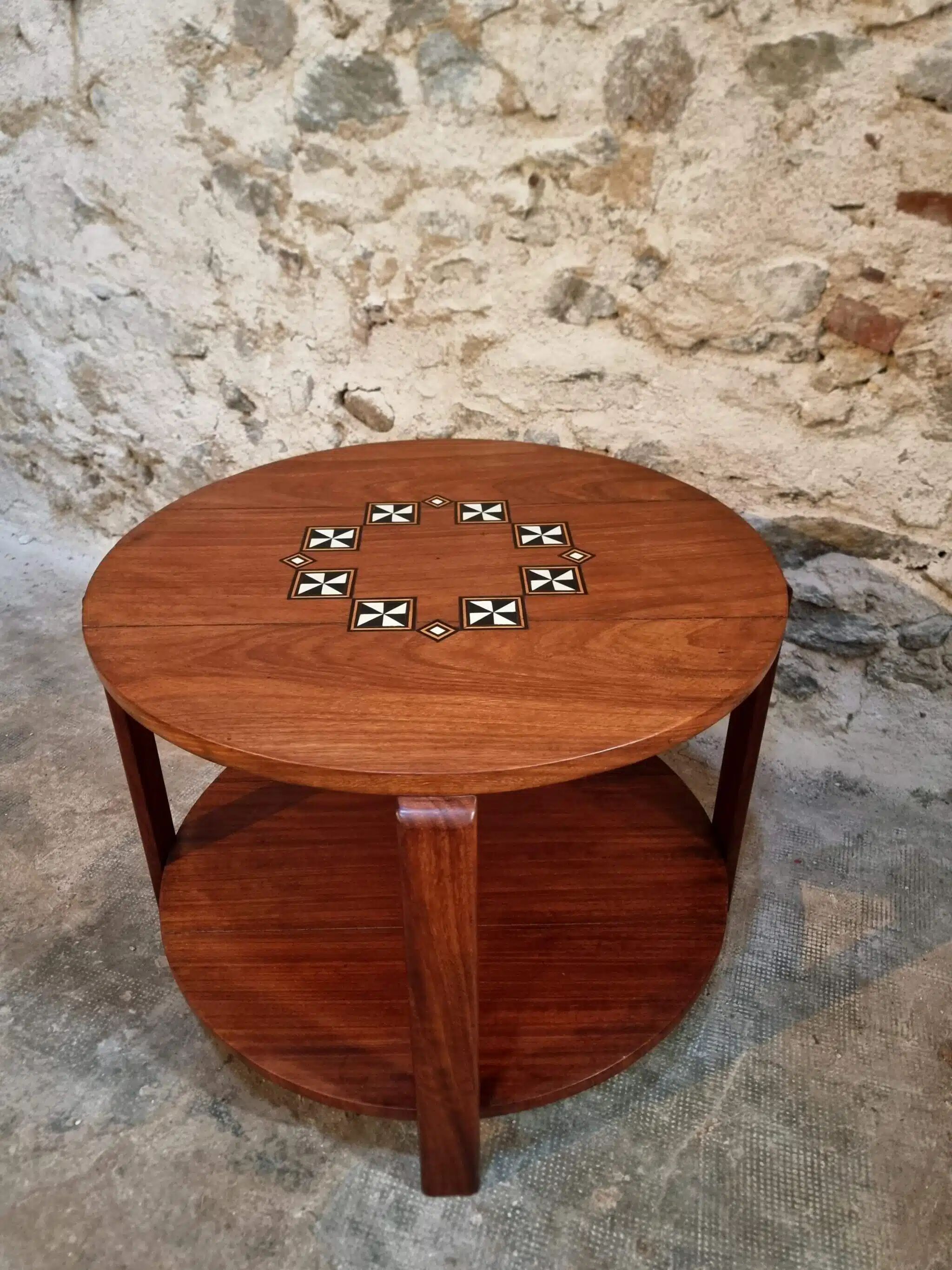 Table basse française mid-century en bois massif, années 1950