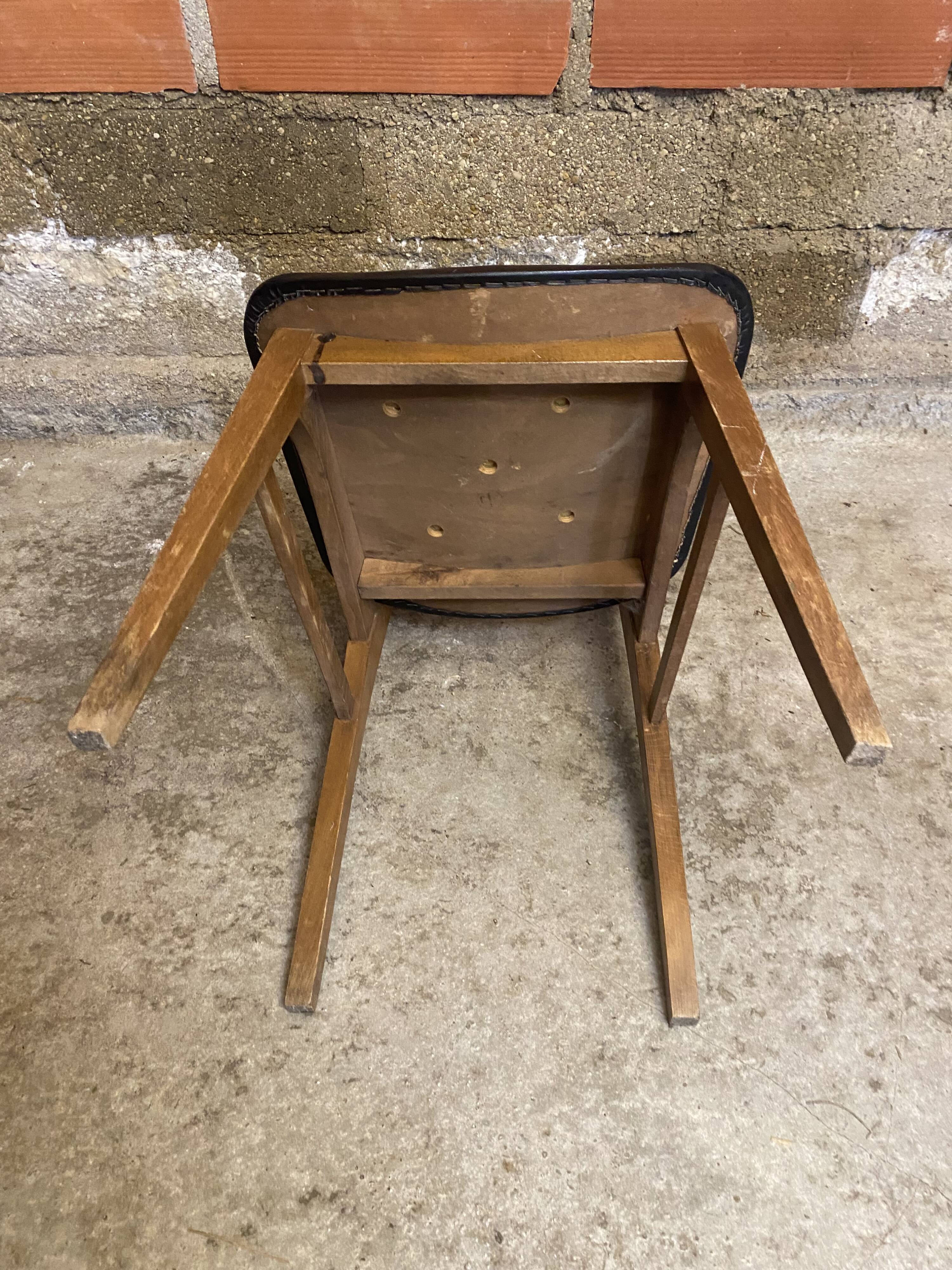 Vintage Scandinavian Chair Beech + Black Skai Seat & Back 60s