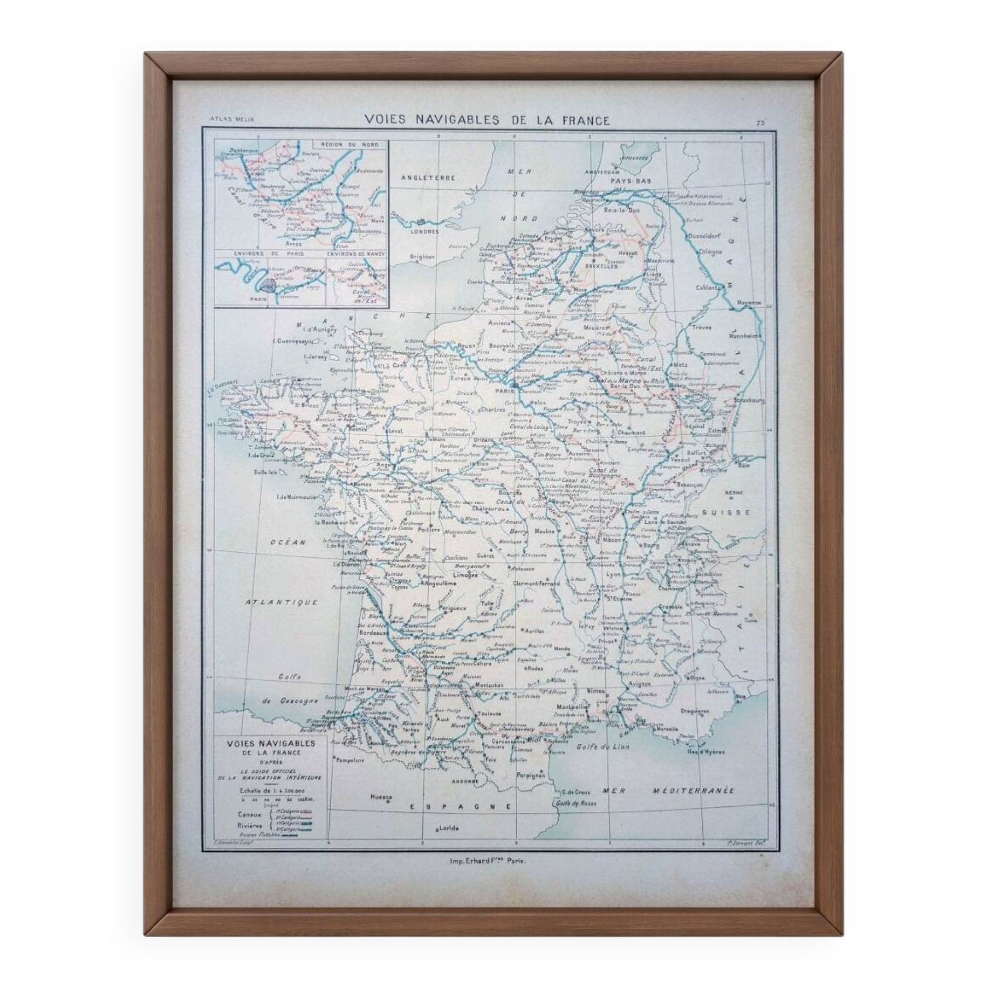 Carte des voies navigables de France, originale imprimée en 1896.