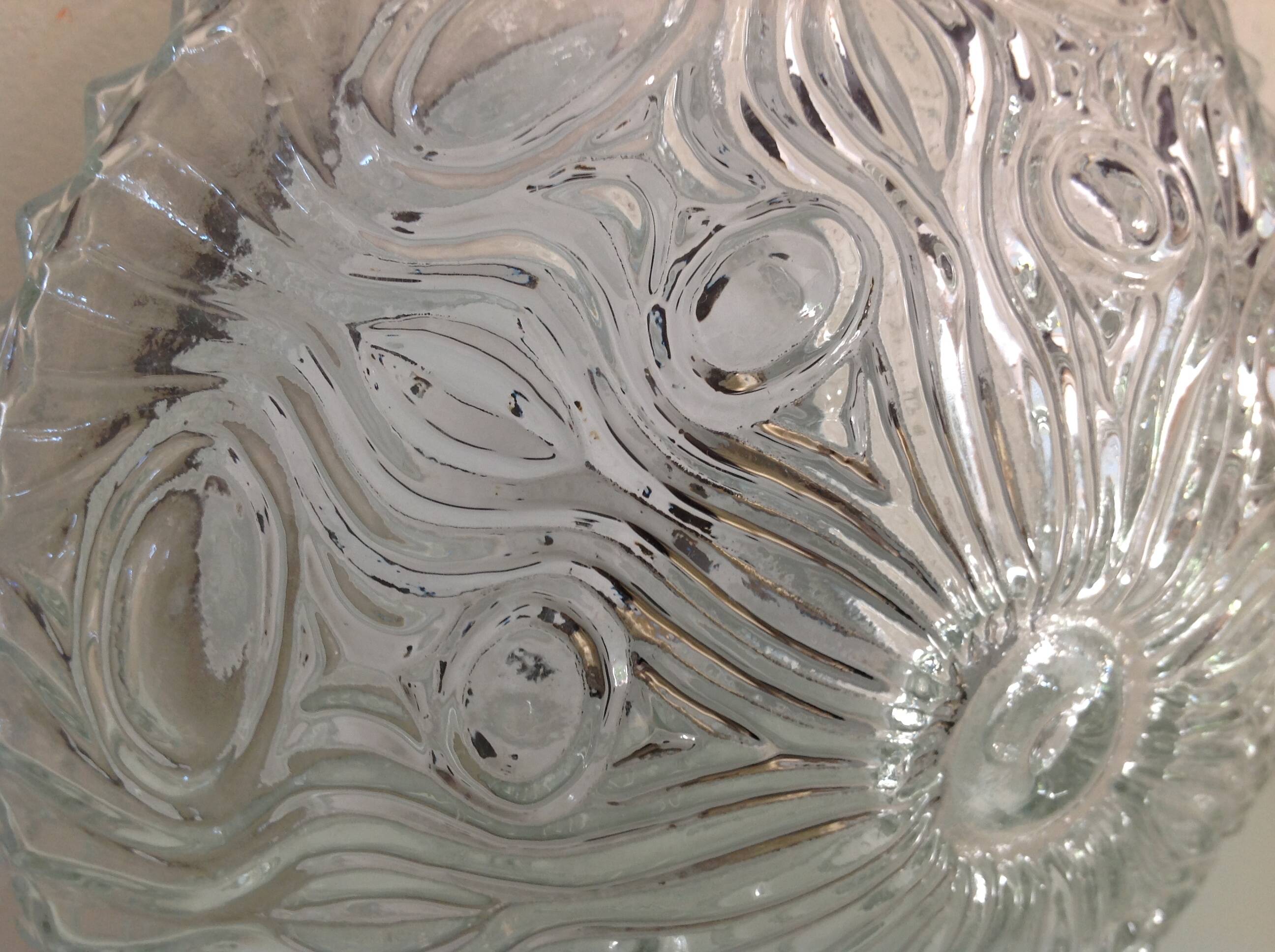 Round structured glass ceiling light / vintage 60s-70s