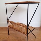 Rattan and metal side or bedside table