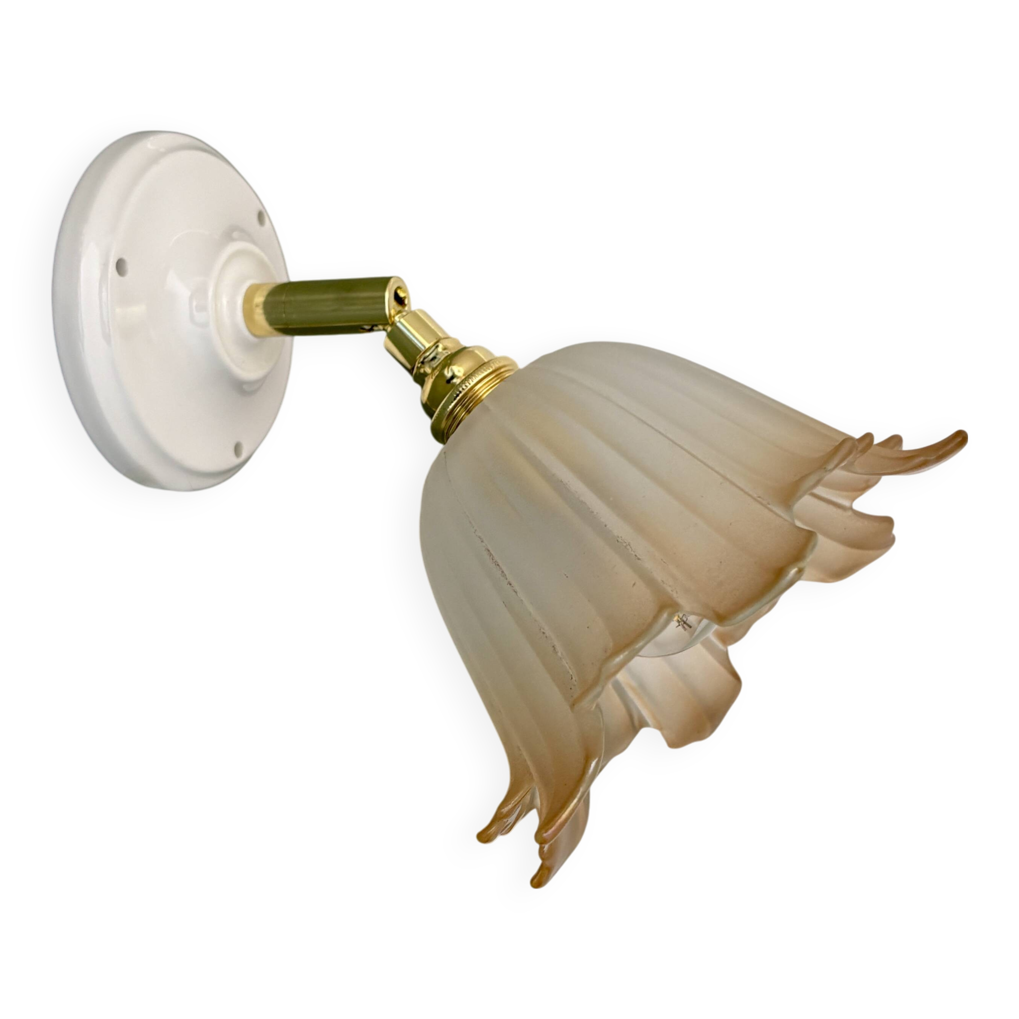 Vintage tulip wall lamp in white and brown frosted glass