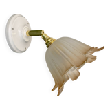 Vintage tulip wall lamp in white and brown frosted glass