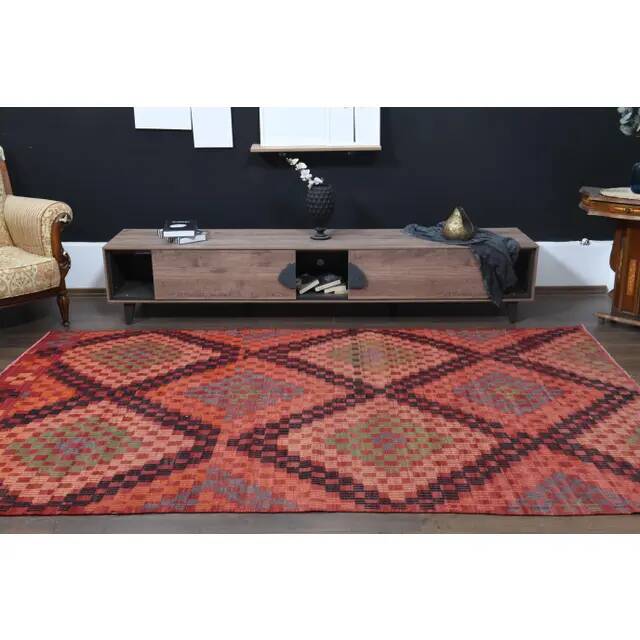 1970s Turkish Hand-Knotted Wool Cotton Red Area Rug 189x307