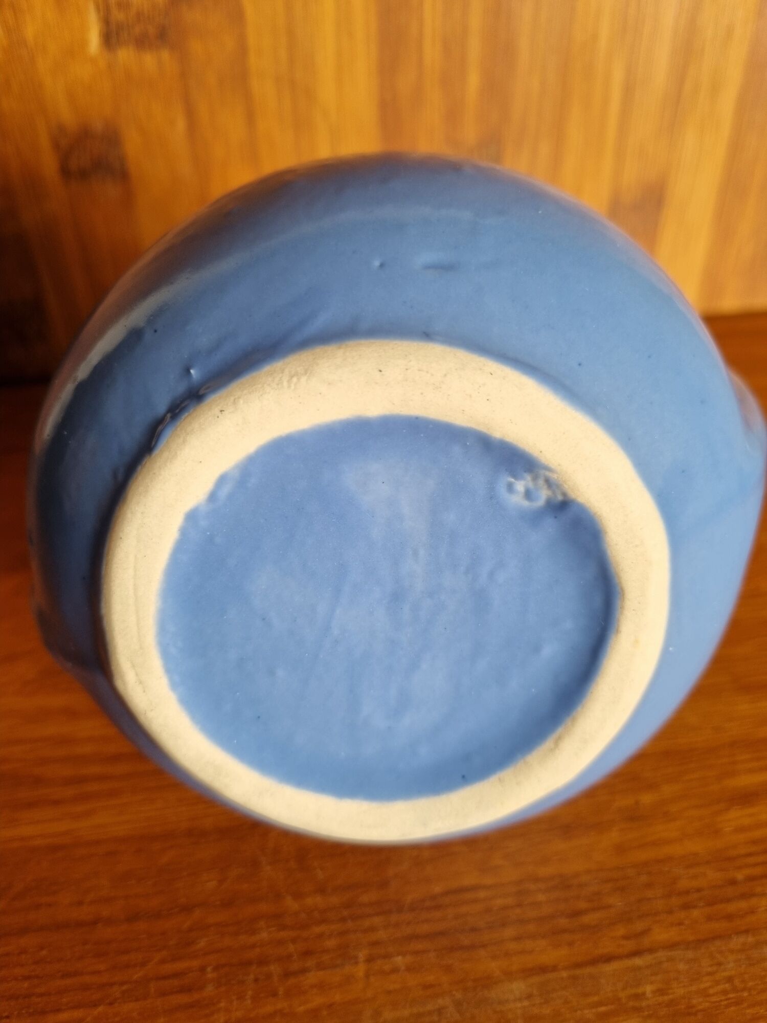 Vintage Alpho vase with beige flame blue ceramic handles