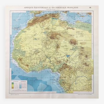 Carte ancienne Afrique équatoriale et occidentale Française en 1950 43x43cm