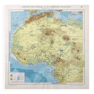 Carte ancienne Afrique équatoriale et occidentale Française en 1950 43x43cm