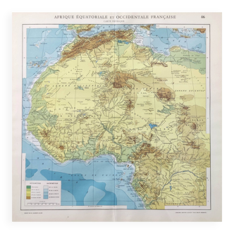 Old French Equatorial and Western Africa map in 1950 43x43cm