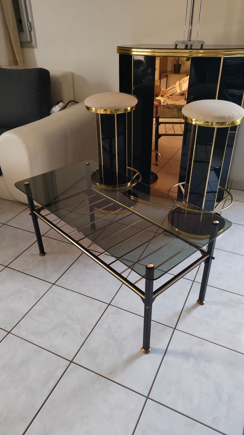 Vintage coffee table 1970 smoked glass