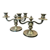 Pair of silver-plated bronze candlesticks by Auguste Mourier