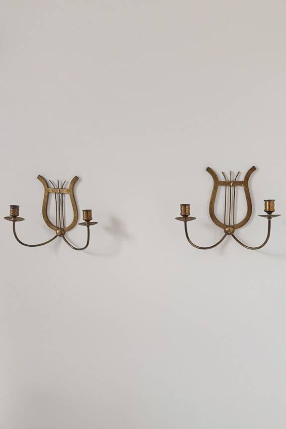 Pair of vintage brass candle sconces, France, 1940.