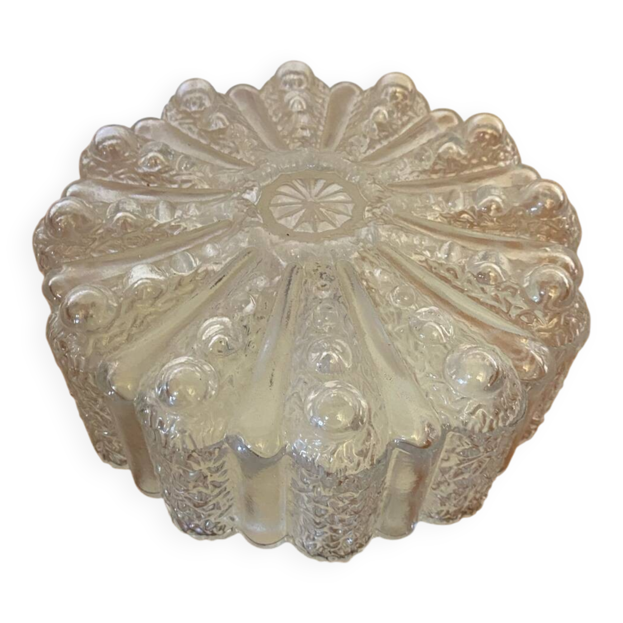 Antique Wall Lamp Ceiling Light Molded Glass + Vintage Black Metal Bracket