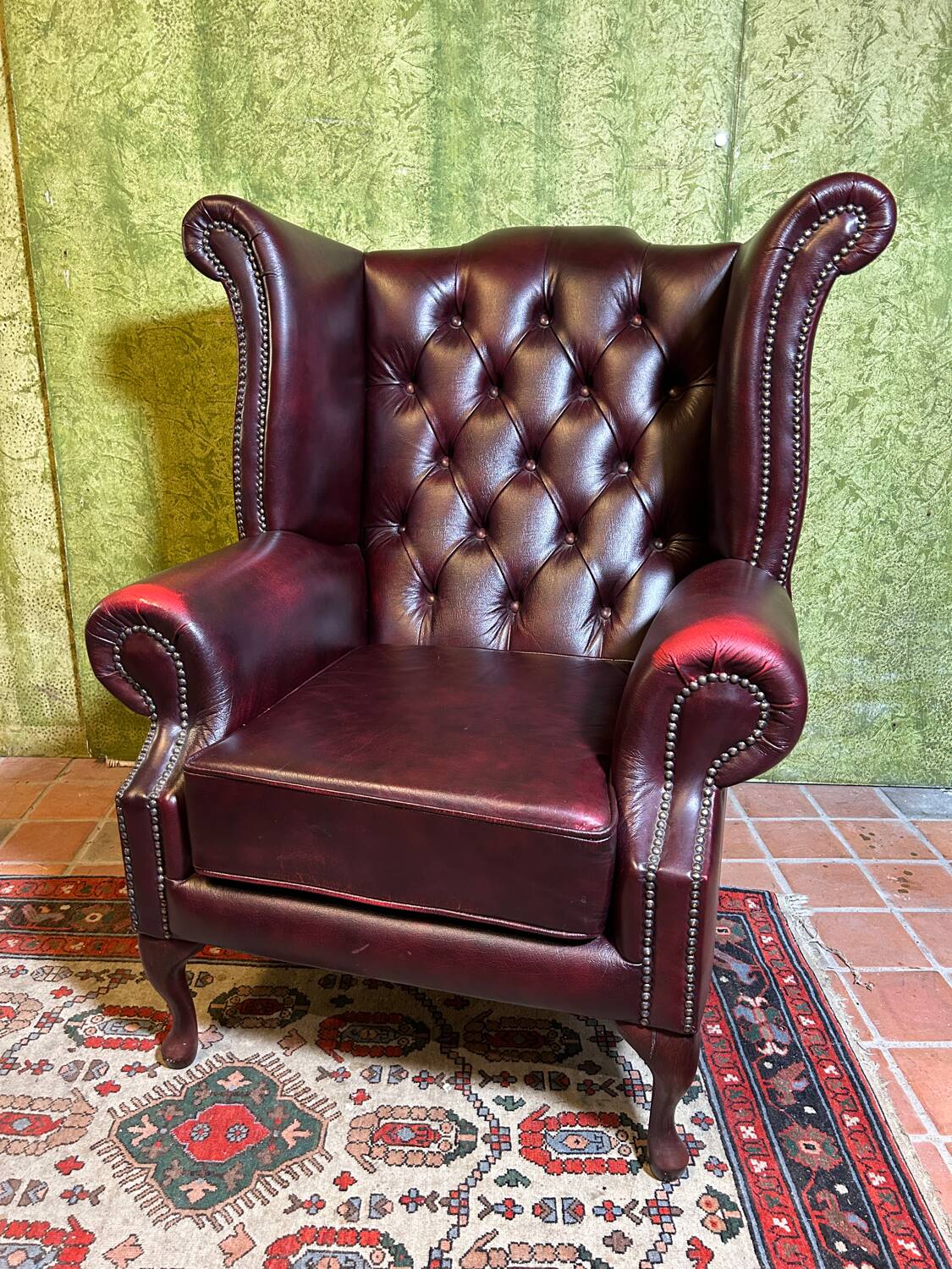 Vintage Brocante Leather Chesterfield Armchair