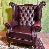 Vintage Brocante Leather Chesterfield Armchair