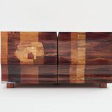 Bar chest in wood and brass marquetry signed Michel Lefèvre 1960
