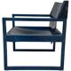Postmodern lounge chair in black saddle leather and midnight blue wood, 1980.