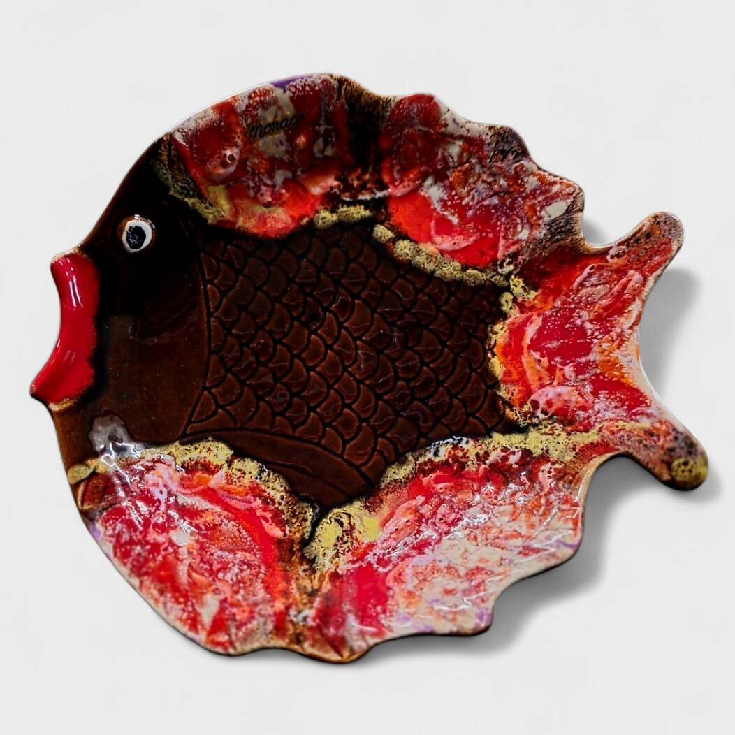 "Fish" plate in Vallauris ceramic - Monaco decor - Circa 1960