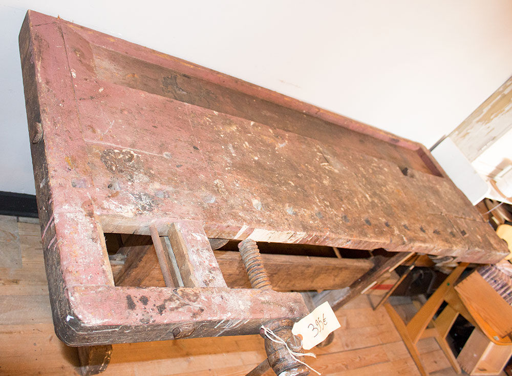 Old solid industrial wooden workbench 2 meters wide