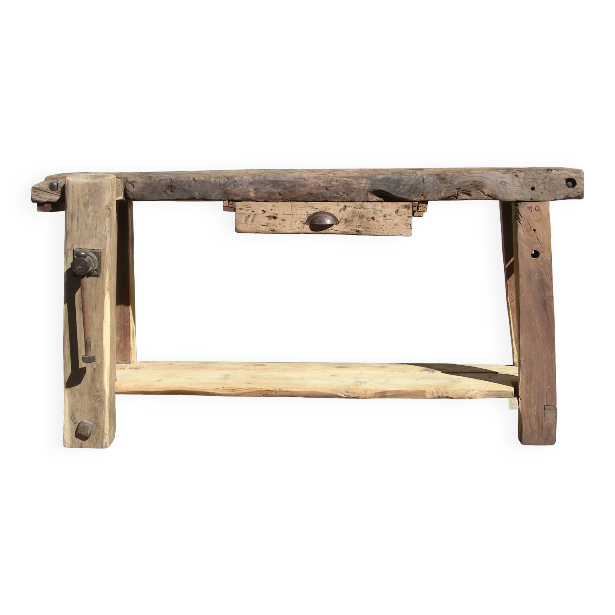 Very old oak carpenter's workbench - A charming piece of trade furniture.