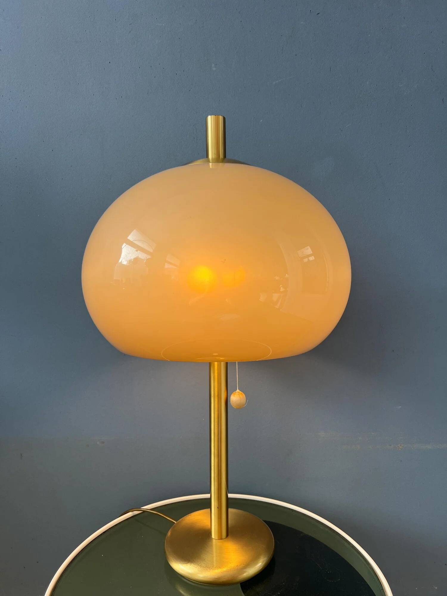 Large vintage brass mushroom space age table lamp
