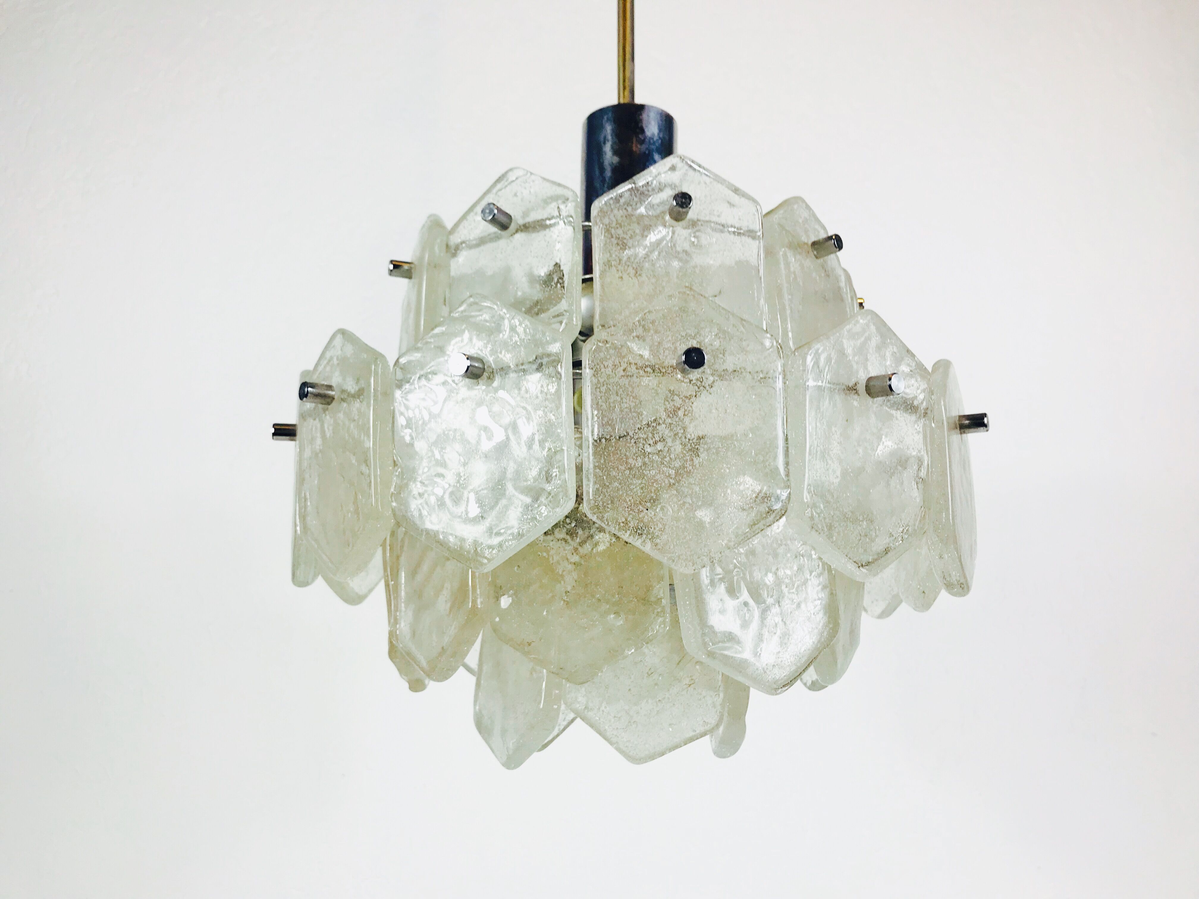 Kalmar Franken ice glass chandelier, 1960s