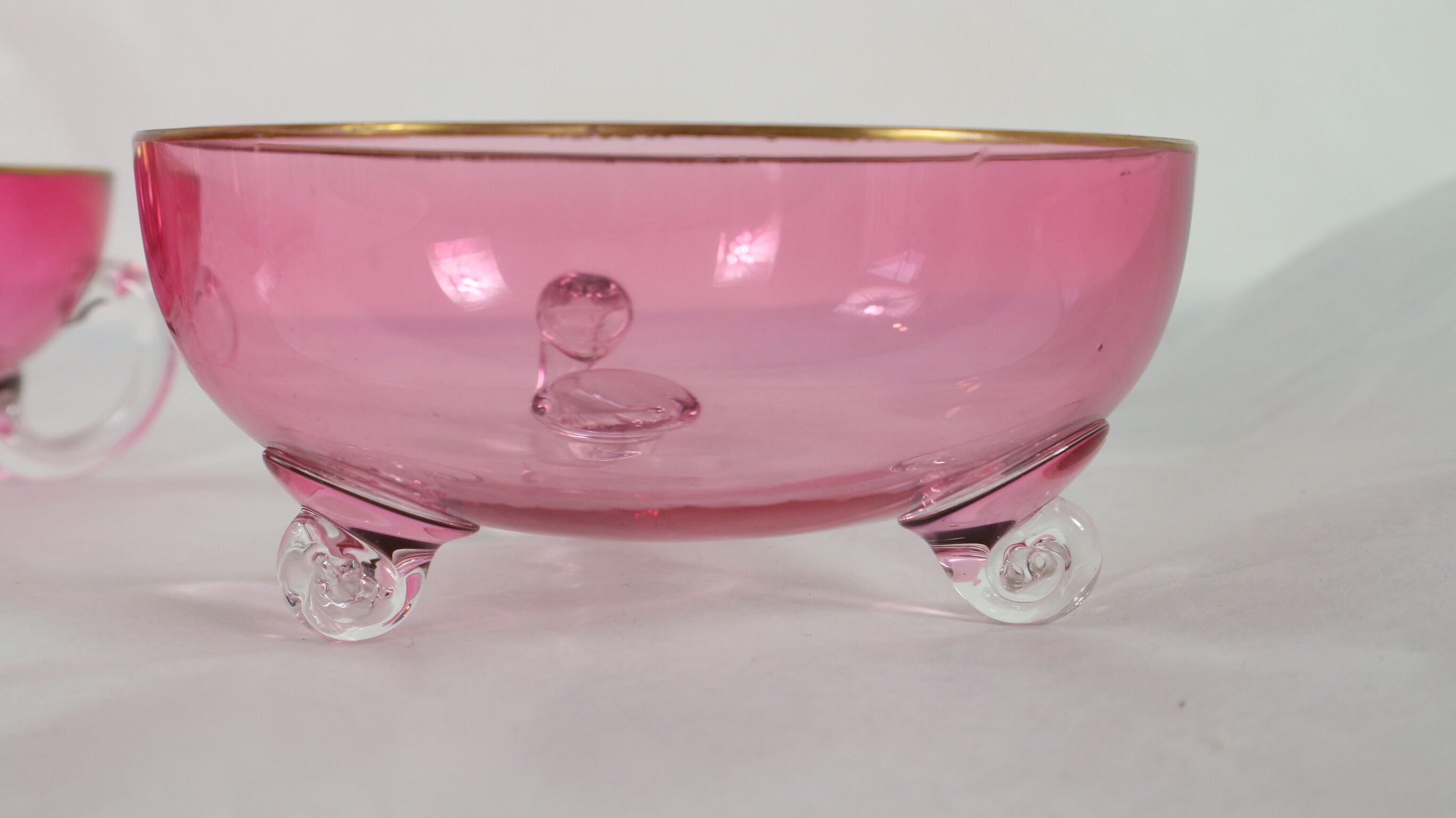 Vintage glasses service cup pink for 7 with service bowl