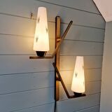 Large Mid-century wall light in brass and white opaline, 1950-60