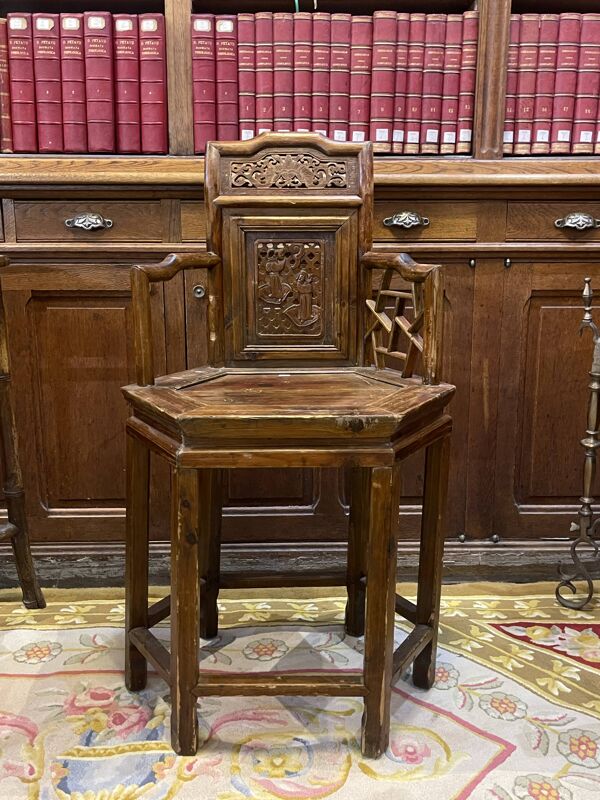 Fauteuil Antique avec Siège Hexagonal en Bois, 1890s