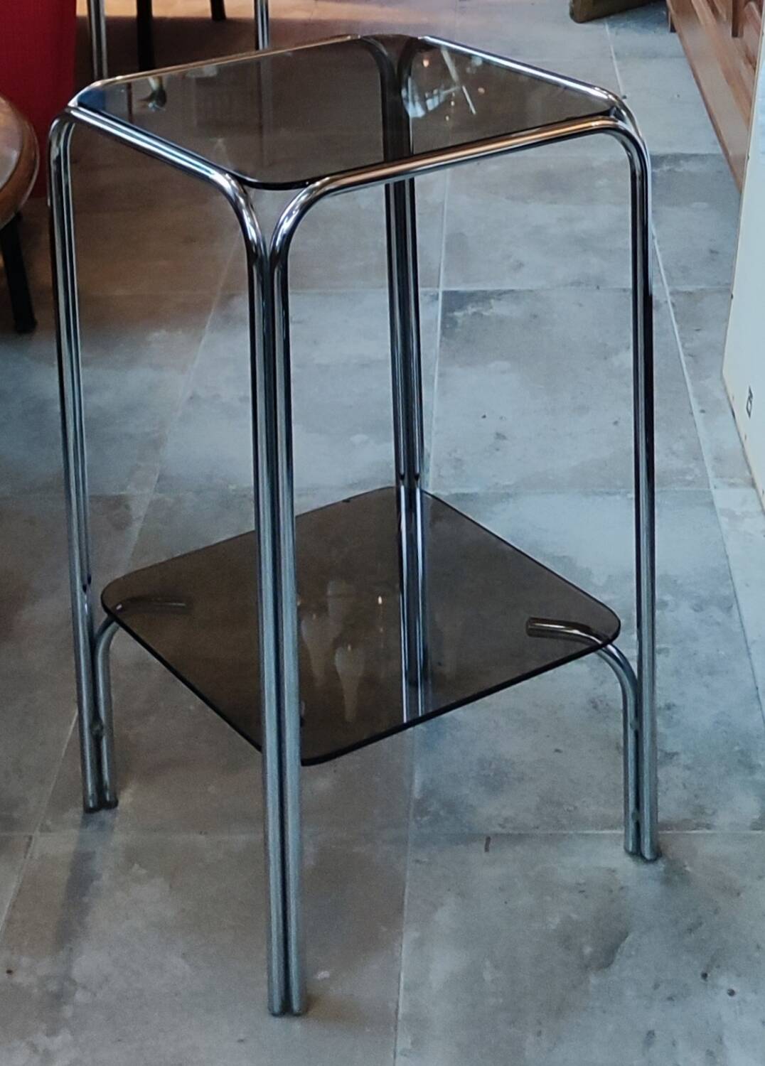 Sellette table d appoint porte plante design 1970 verre fumé et chrome