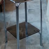 1970s design side table plant holder smoked glass and chrome