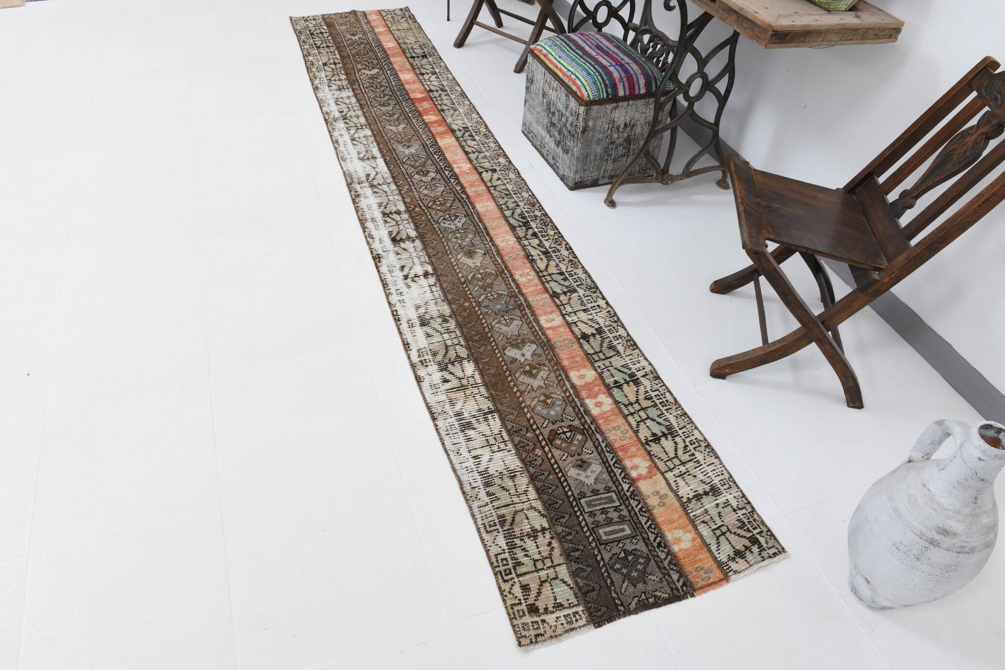 2x11 Brown & Orange Soft Vintage Runner Rug, 64x332Cm SK21437