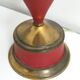 Pair of Red Varnished Metal, Brass and Glass Table Lamps, Italy